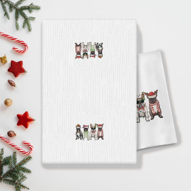 COWEB Christmas French Bulldog Kitchen Towels, French Bulldog Gifts for Women, Dog Decor Dish Towels Tea Towel for Kitchen, Christmas Hand Towel for Bathroom, 16x24 Inch - Image 2